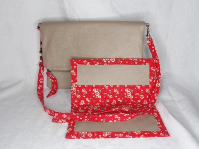 Sac bandouilière beige et rouge